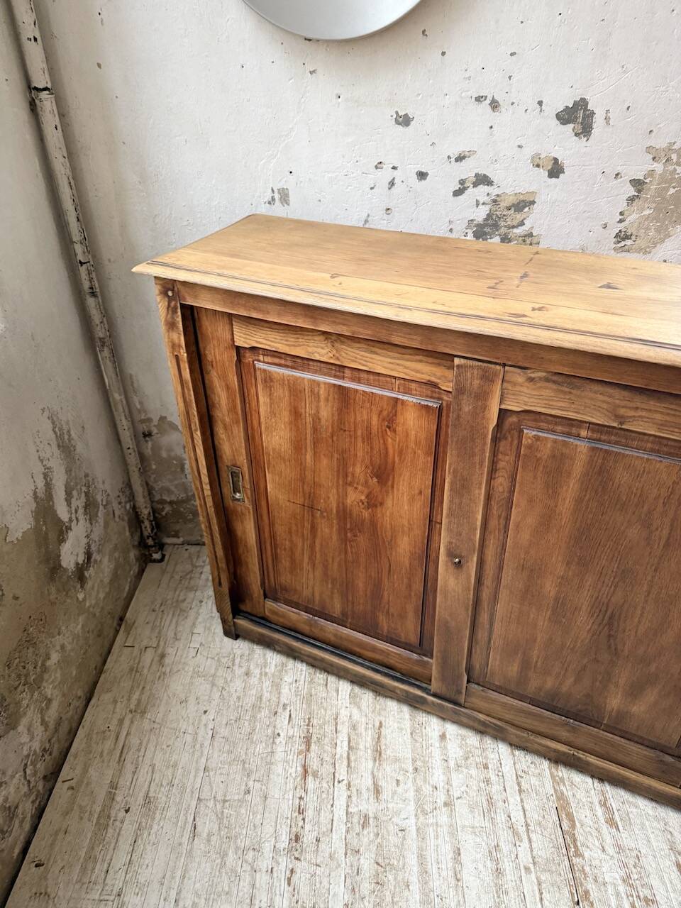 XL oak workshop sideboard with sliding doors from 1900