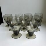 Set of 9 art deco liqueur glasses in smoked glass 30-40s