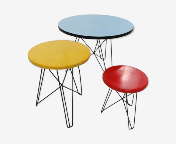 Set of 3 tables IJorst Situationists by Constant for Spectrum 1950 s