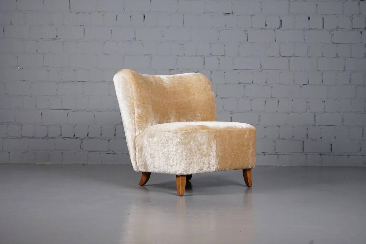 Fauteuil scandinave en velours à poils longs