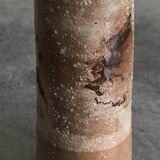 Vase vintage forme rouleau en grès émaillé beige/marron