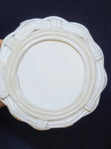 Set of Woven White Mediterranean Ceramics Basket + Bowl