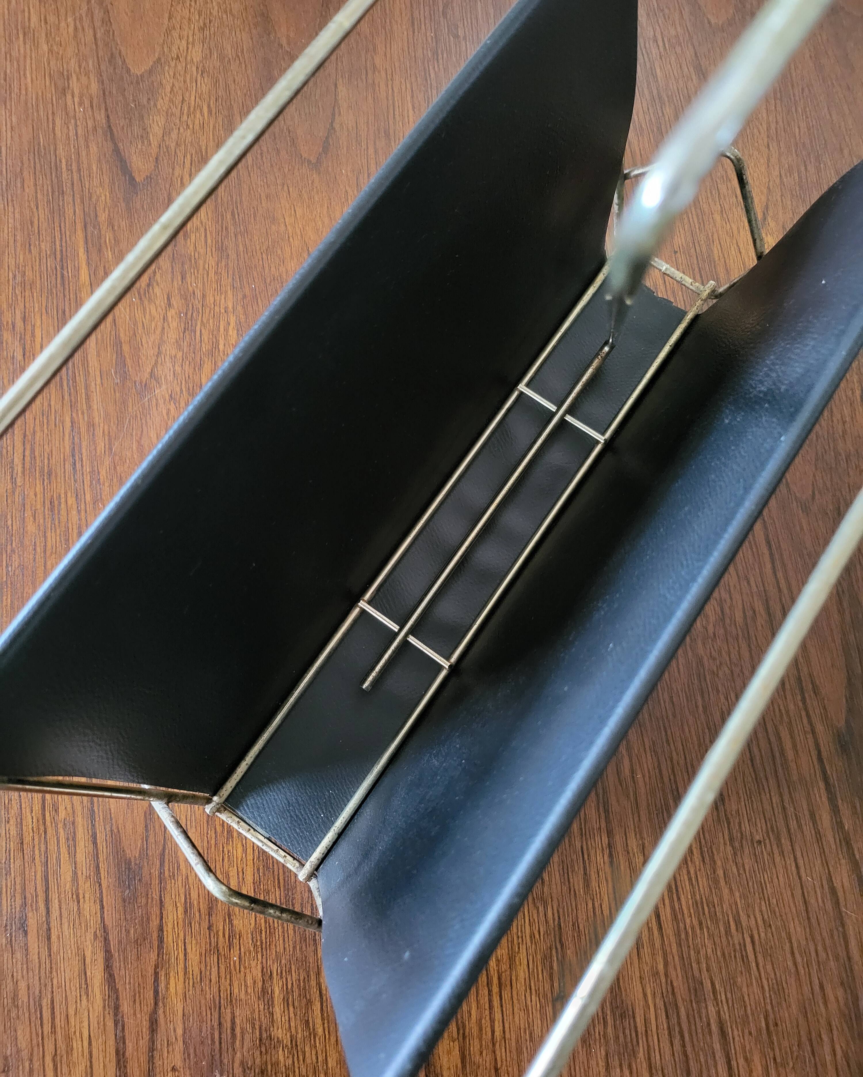Vintage metal magazine rack in gold and black vinyl Newspaper holder