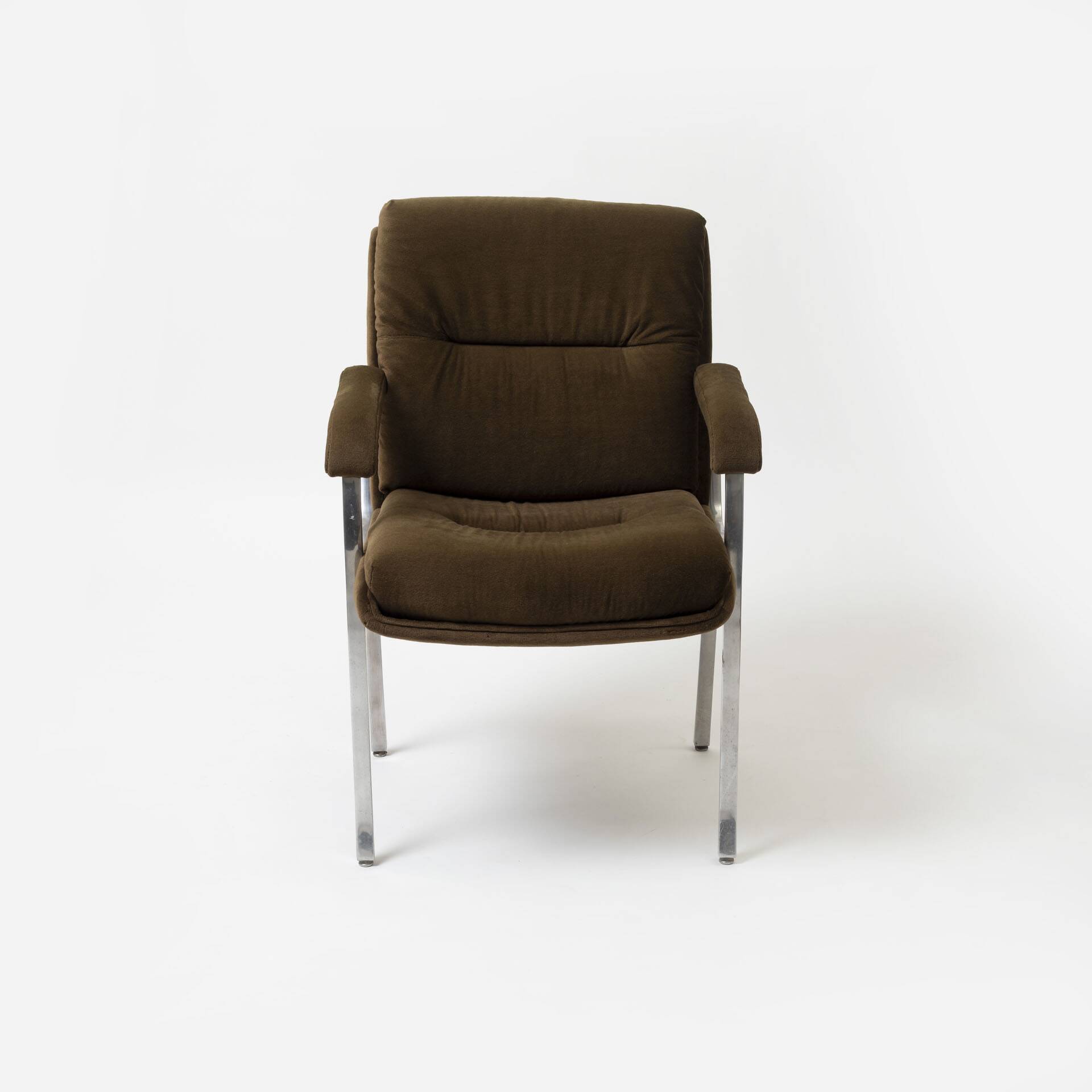 Aluminum and brown teddy fabric armchair, Germany, 1970s