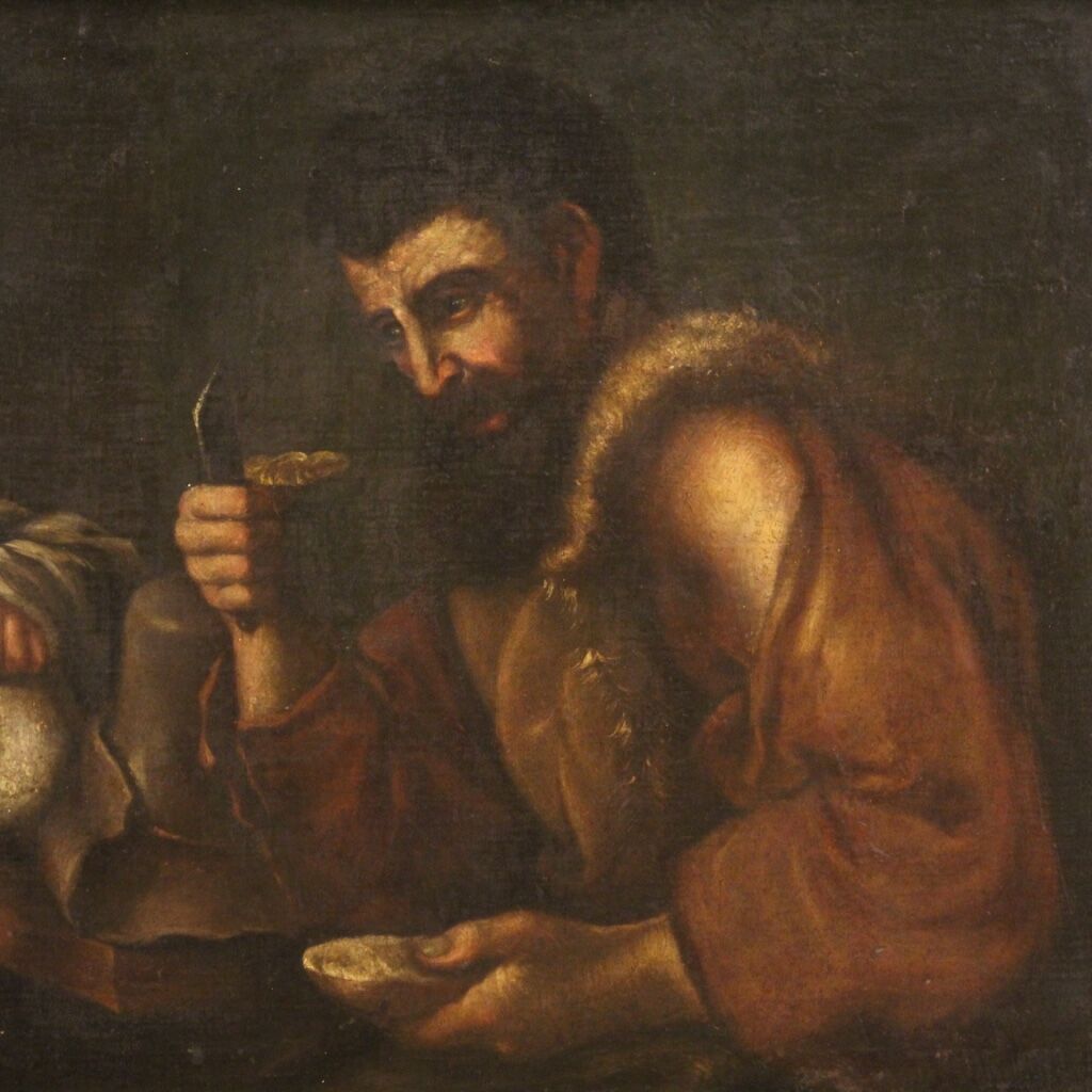 Antique painting from 17th century, interior of a tavern