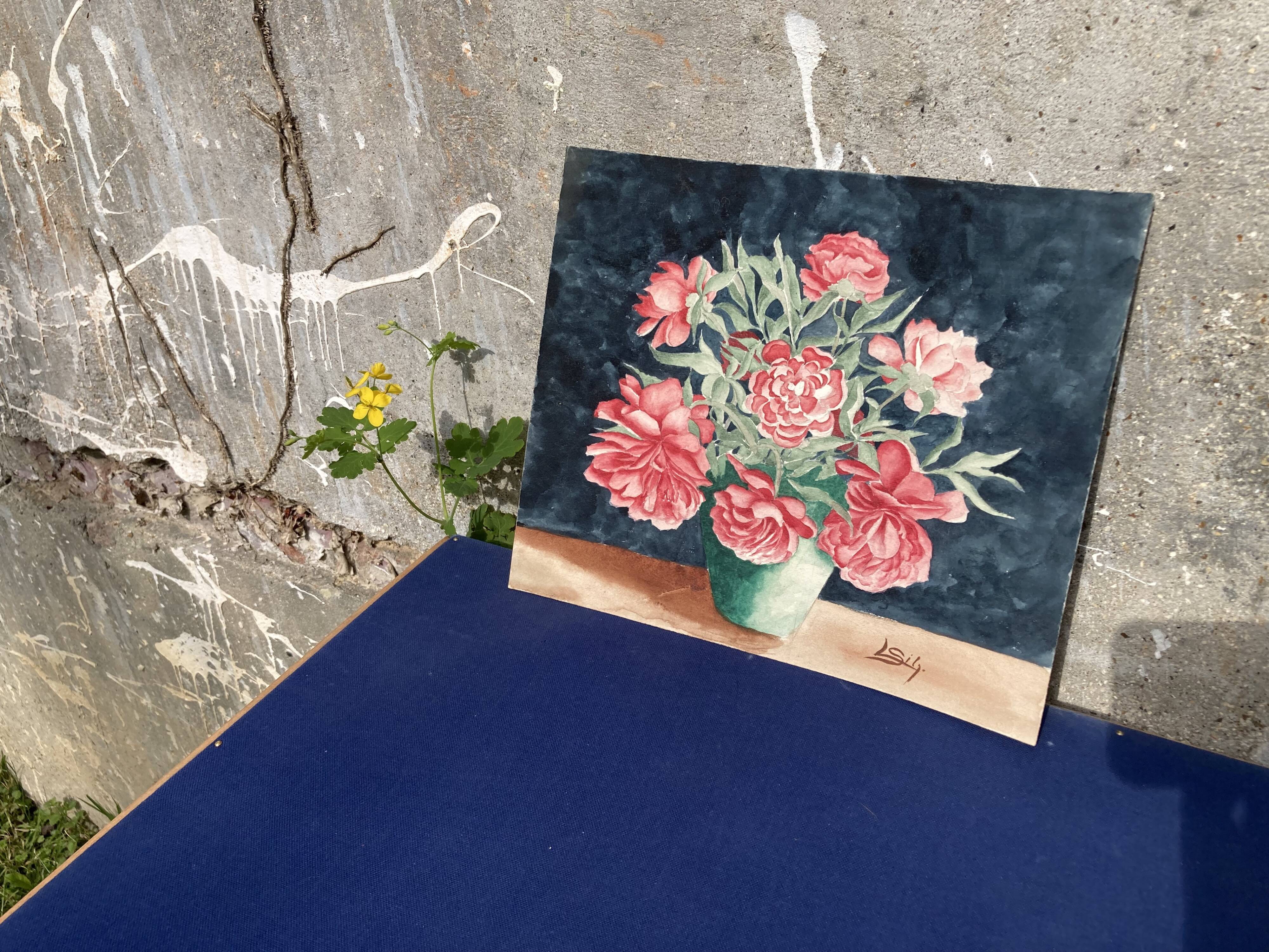 Vintage watercolor with peonies