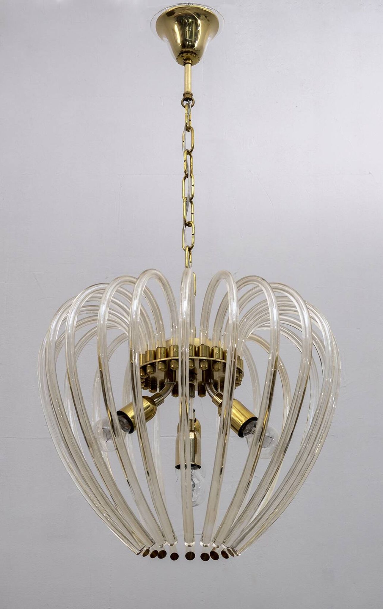 Venini Mid-Century Modern Italian Murano Glass and Brass Chandelier, 1950s