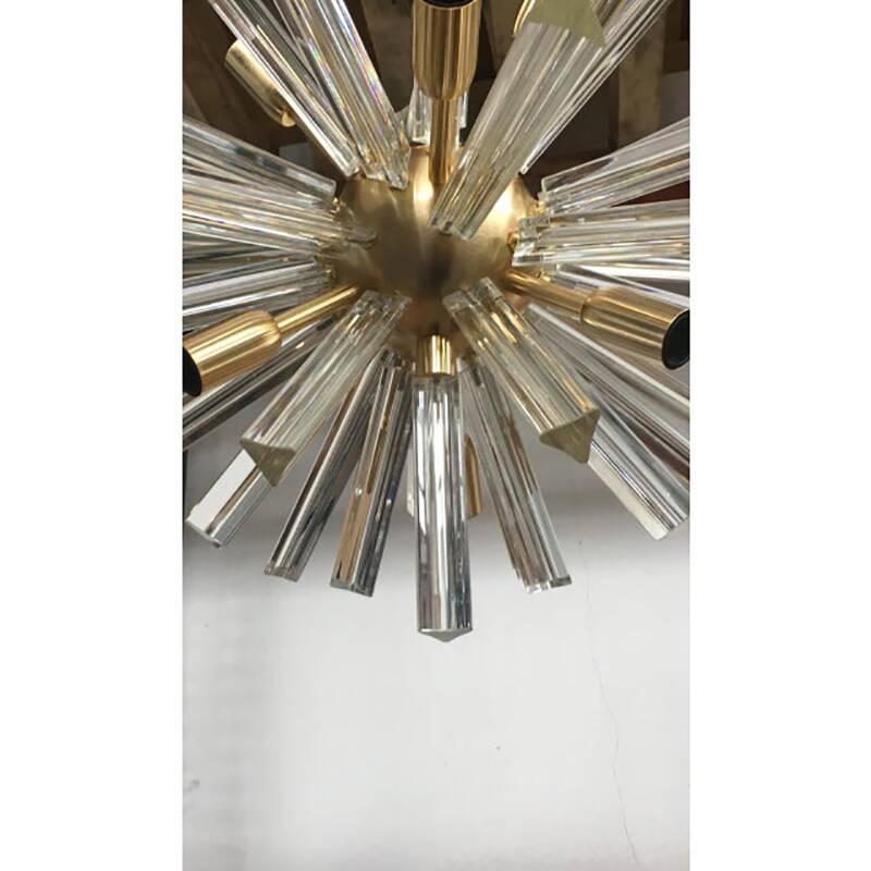 Contemporary Transparent “Triedro” Murano Glass Oval Sputnik Chandelier