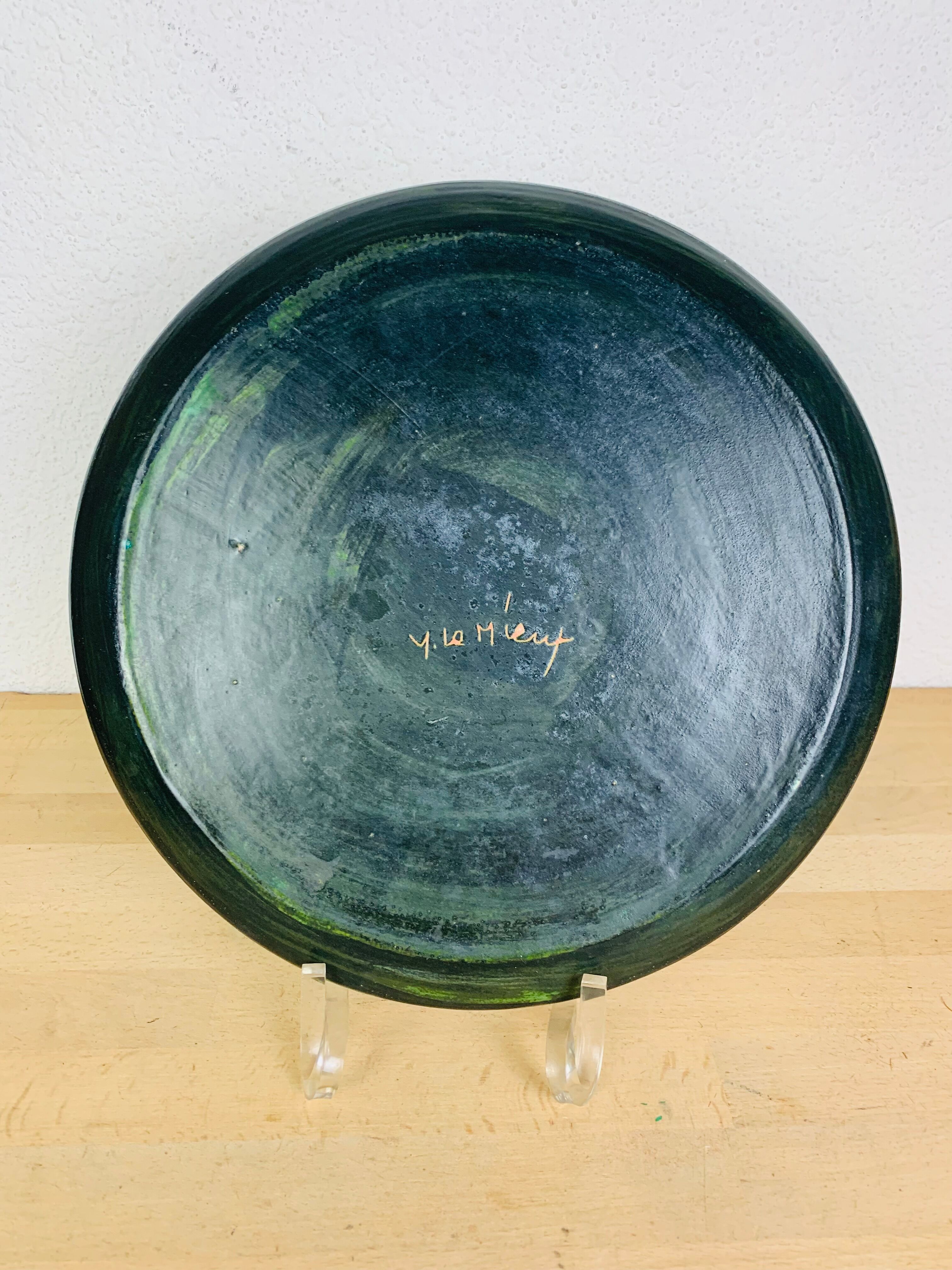 Round dish flowers 70s ceramic Y. Lemieux