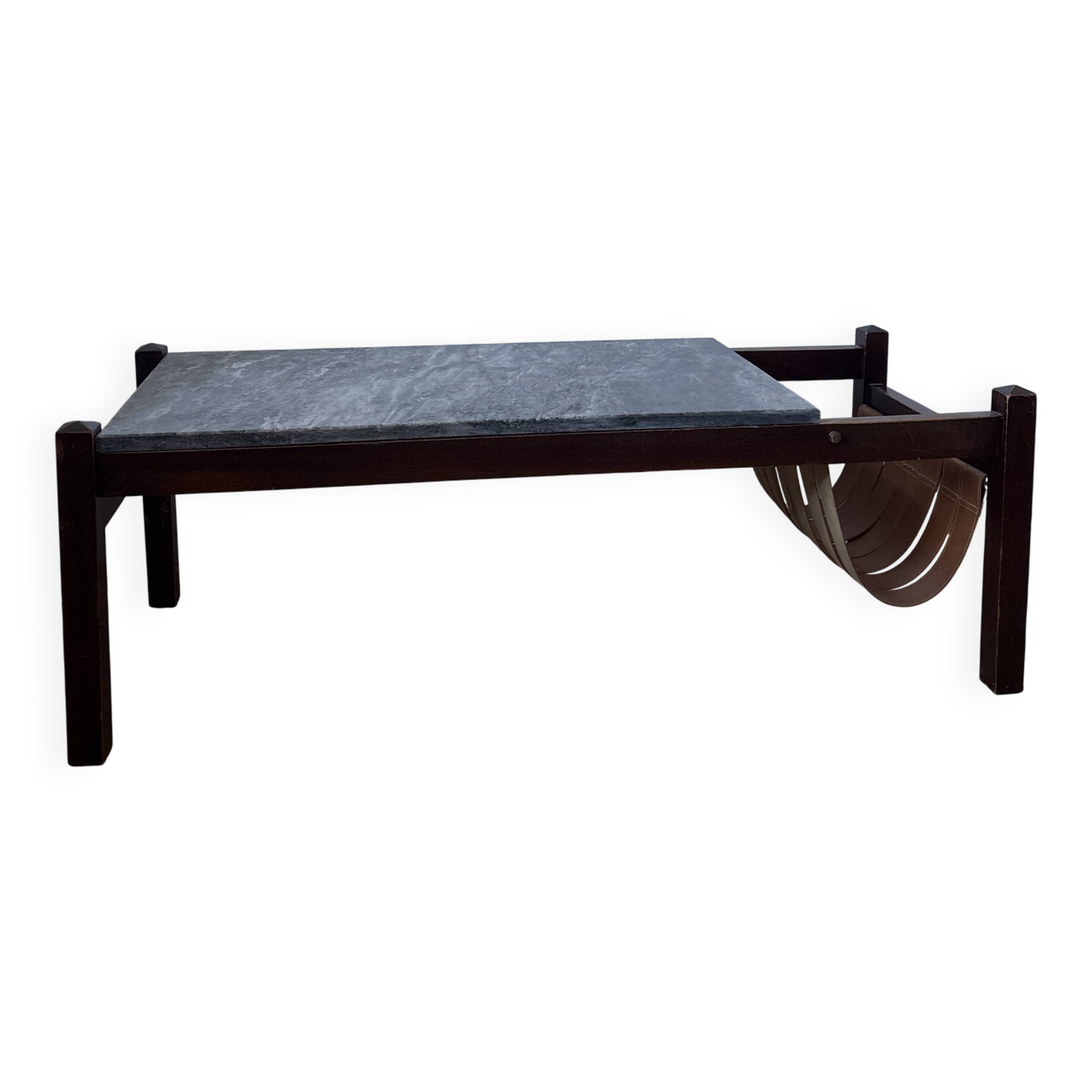Table basse marbre et bois années 70