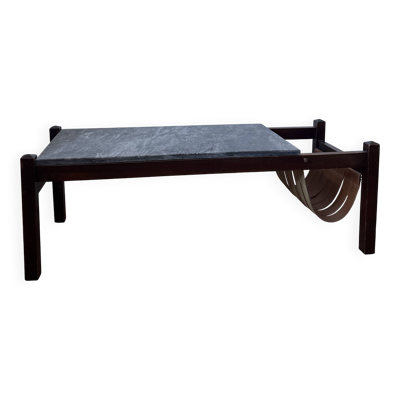 Table basse marbre et bois années 70