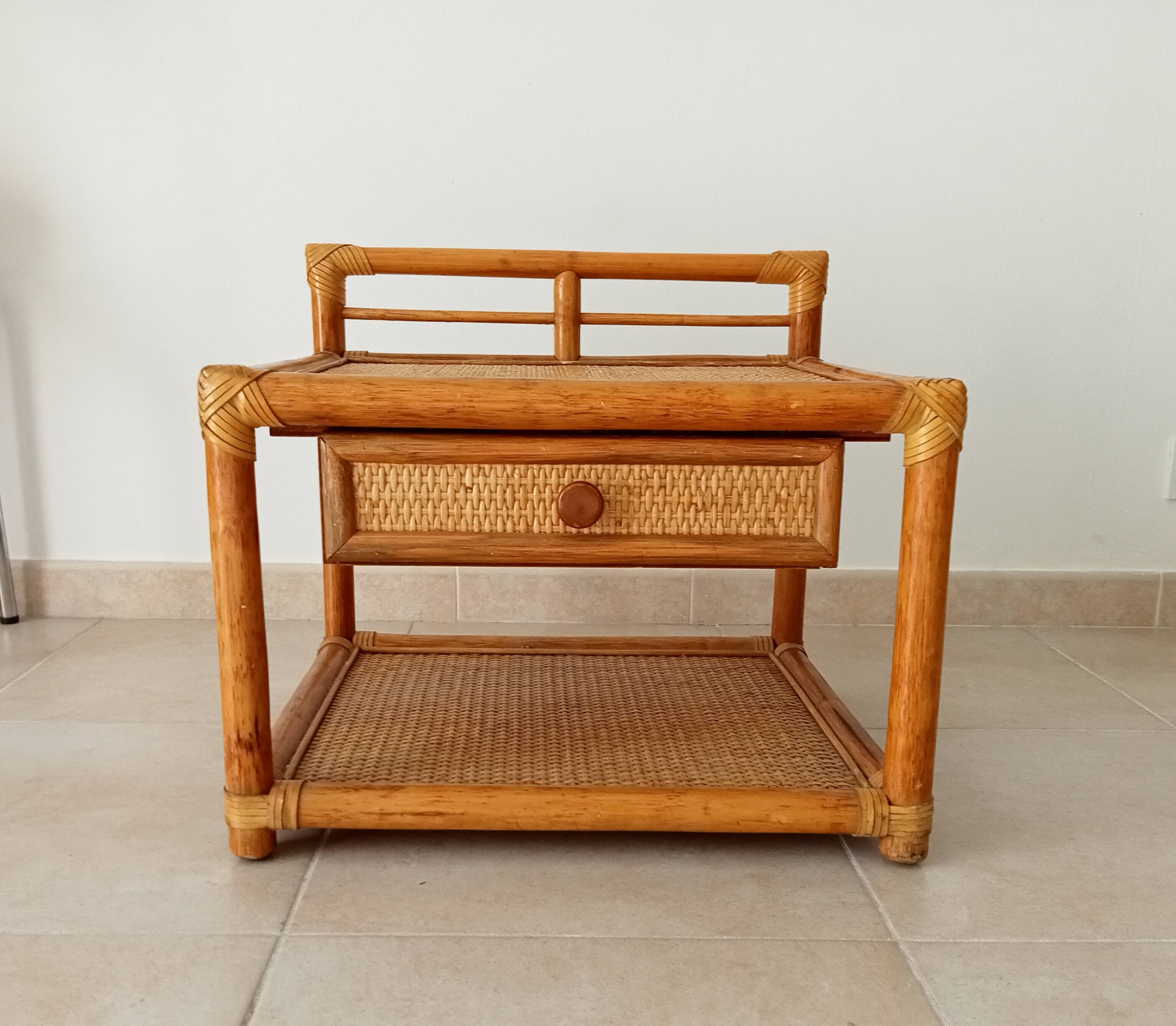 Vintage Maugrion side table in bamboo and rattan