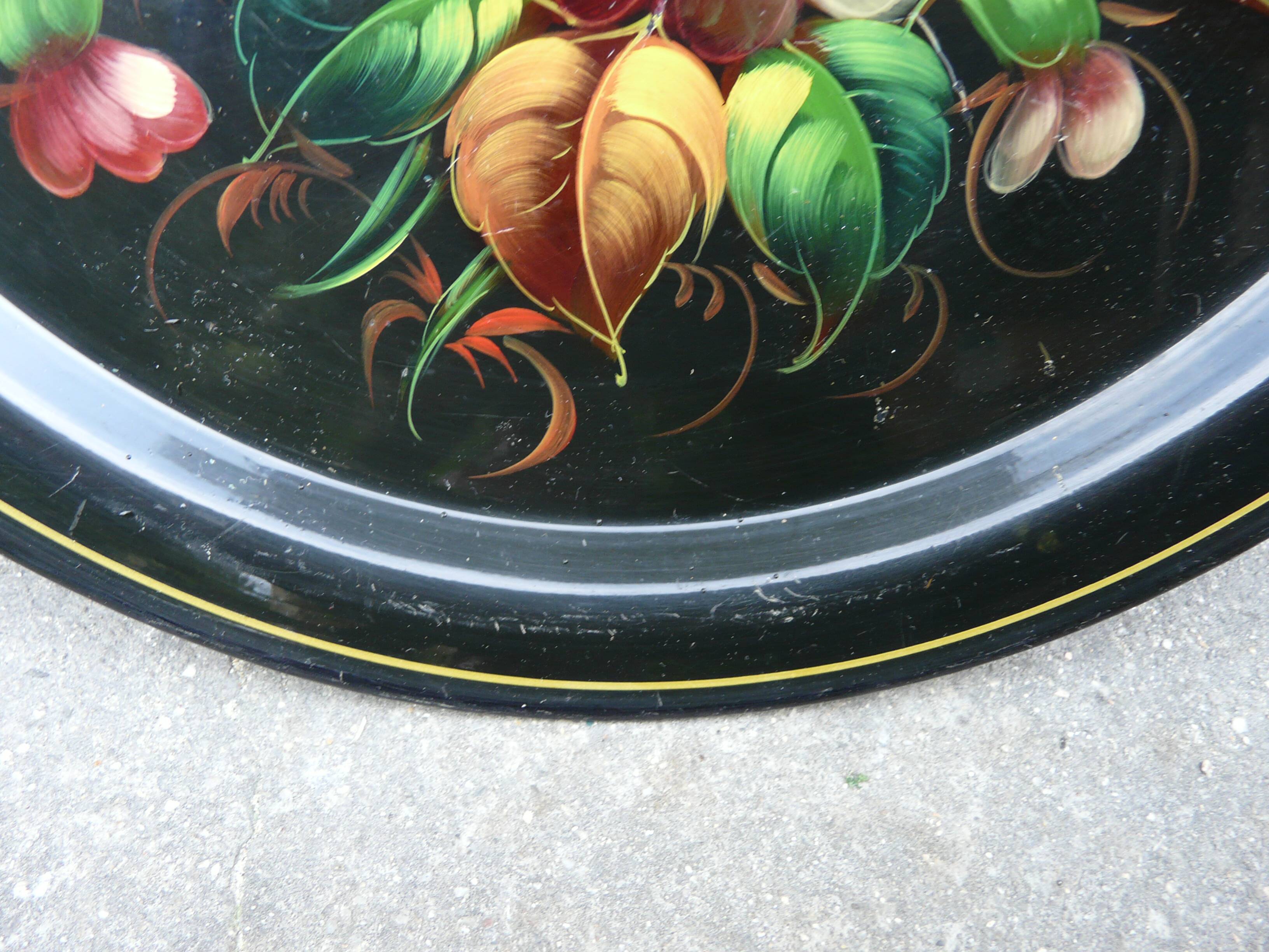 metal tray Russian art flower decor