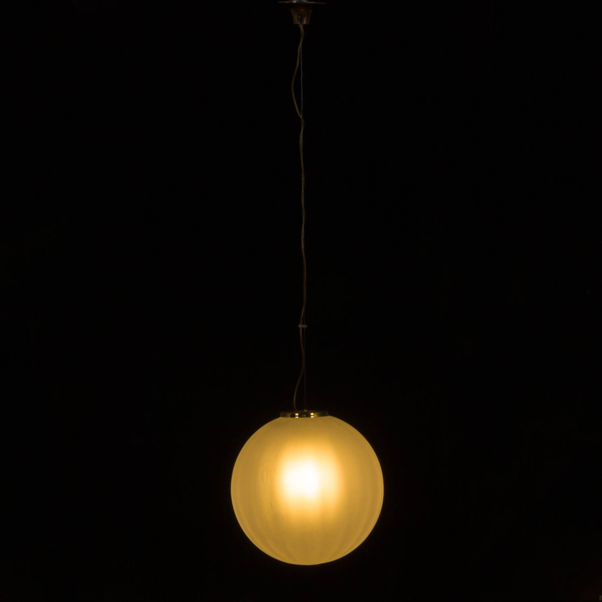 Extra Large Murano glass, handblown "frosted drop" pendant with brass detail