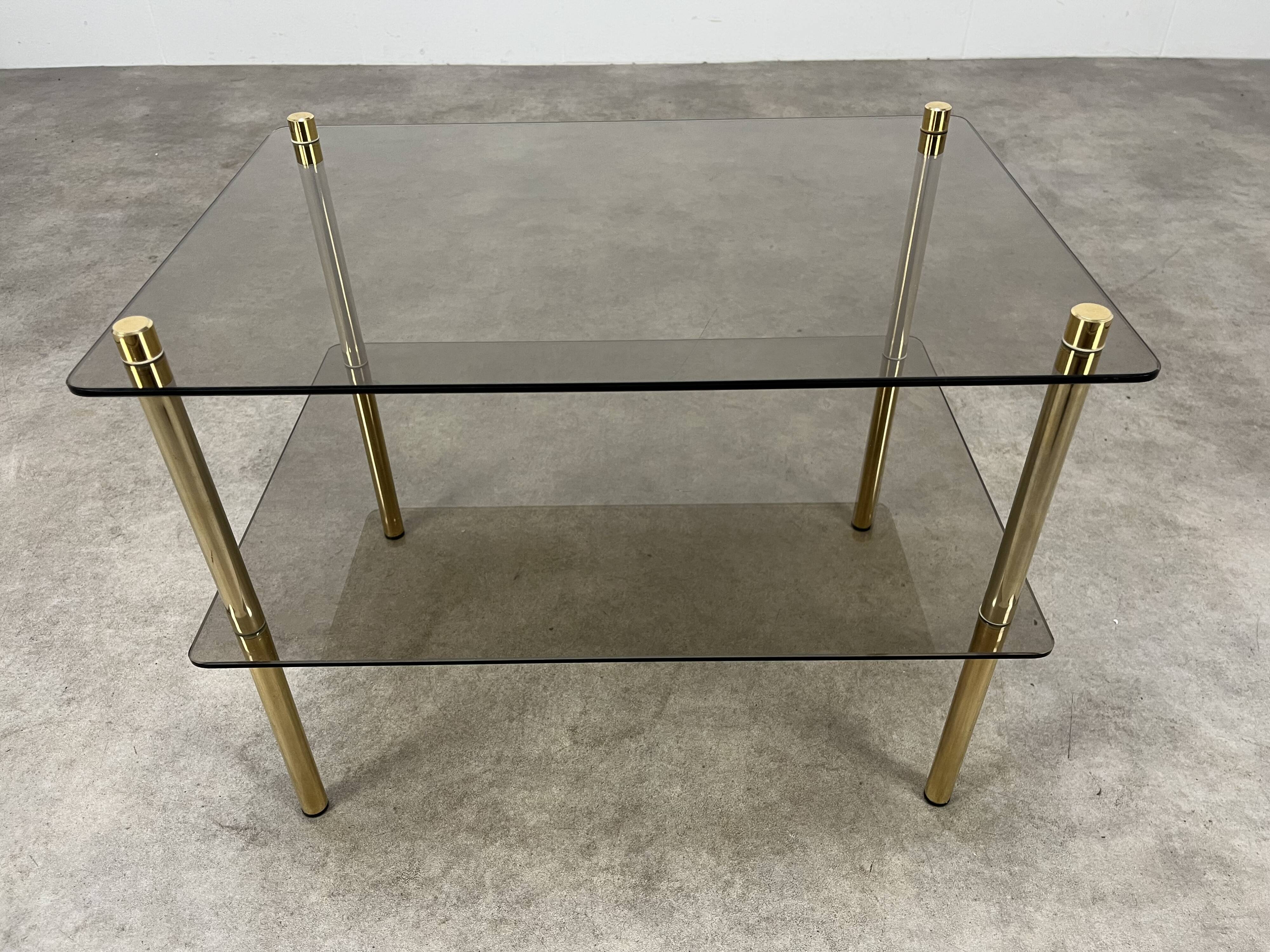 Smoked glass and gold metal side table, 1970s