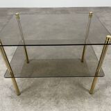 Smoked glass and gold metal side table from the 70s, end table