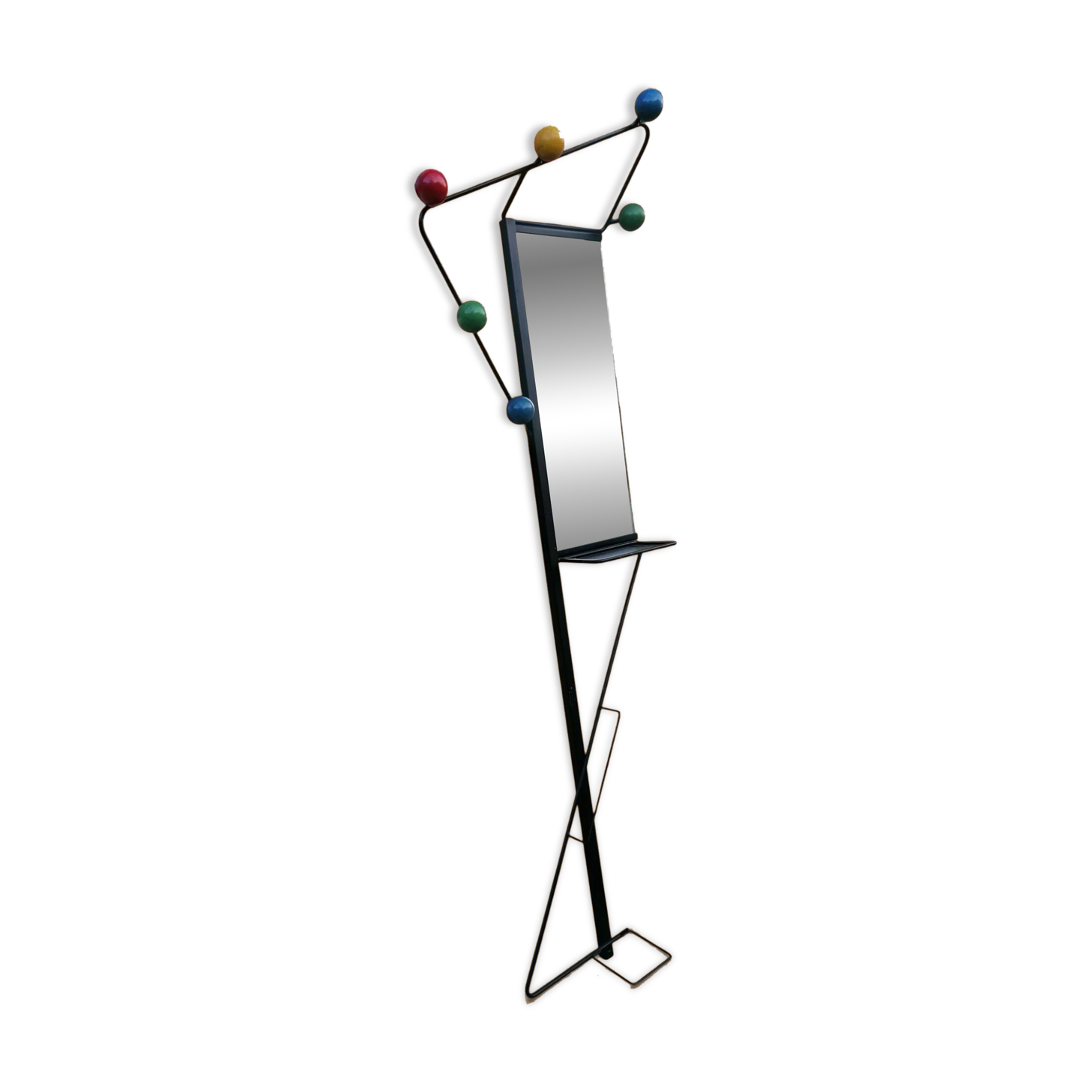 Coat rack / black metal coat stand 1950 - Coloured ball hooks.