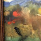 Gouache on paper 1977: alpilles in spring signed godeau, mountain bouches du rhône 13, frame
