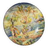 Assiette antique peinte à froid Cupino fin 19e siècle Italie majolique