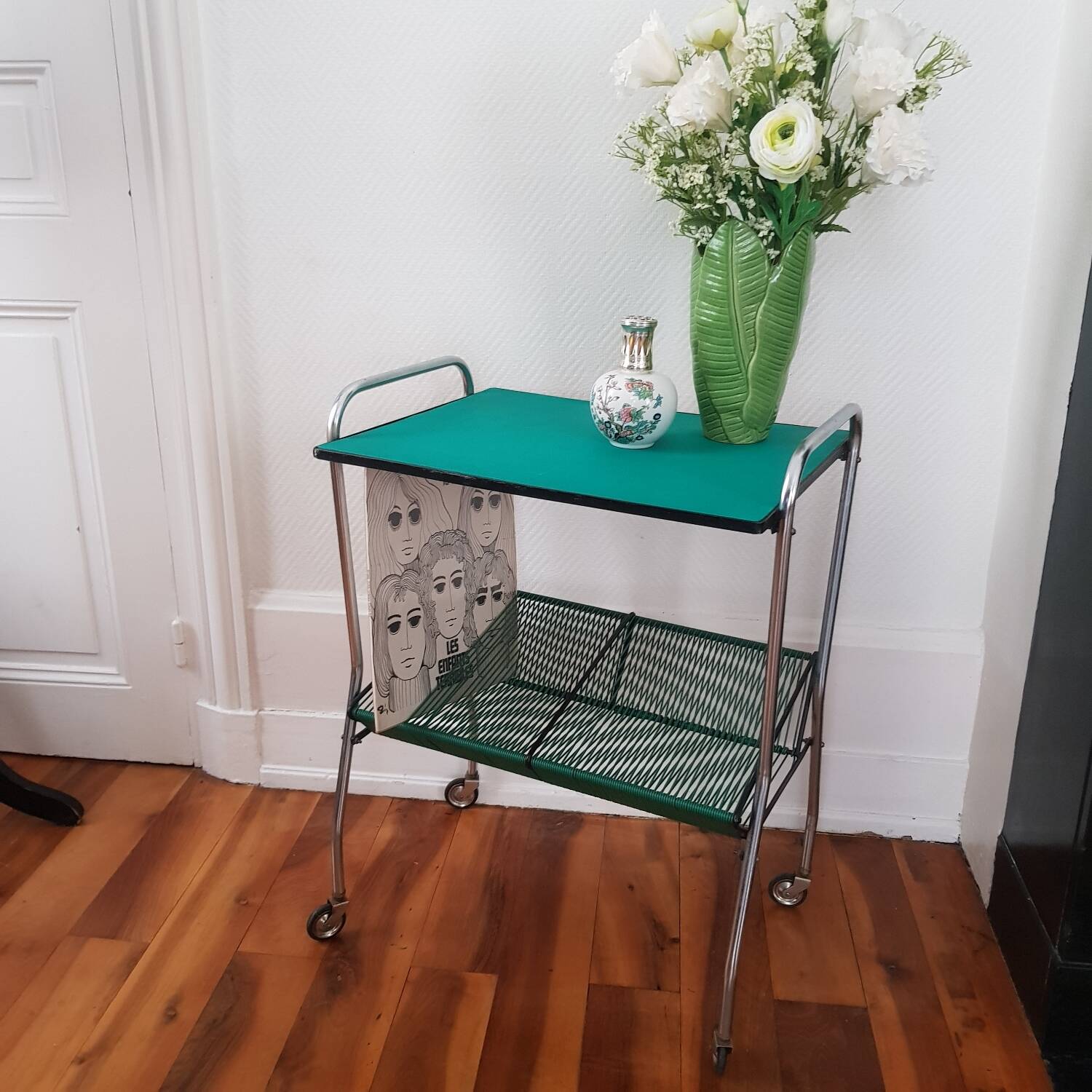 1950s vinyl storage side table