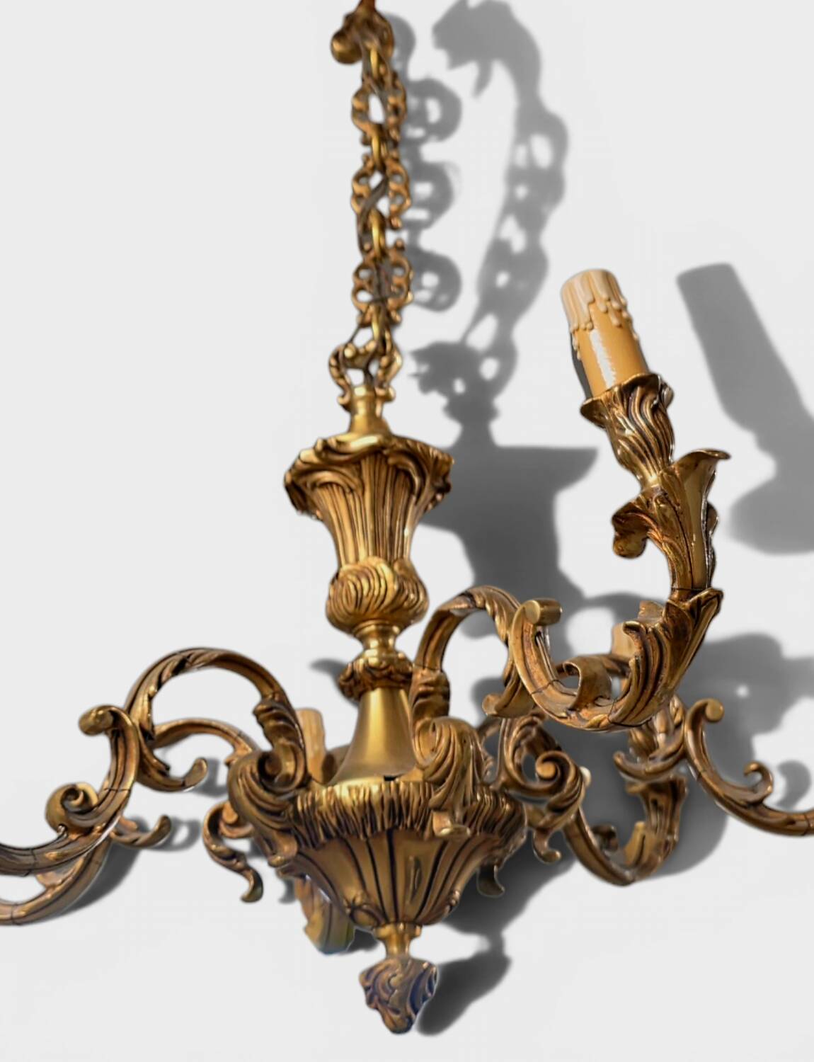 6-arm solid bronze chandelier in Louis XV style - Vintage