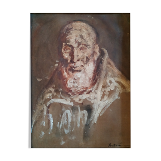 Huile sur carton  "vieil algérien en burnous" Louis Ferdinand Antoni 1872-1940