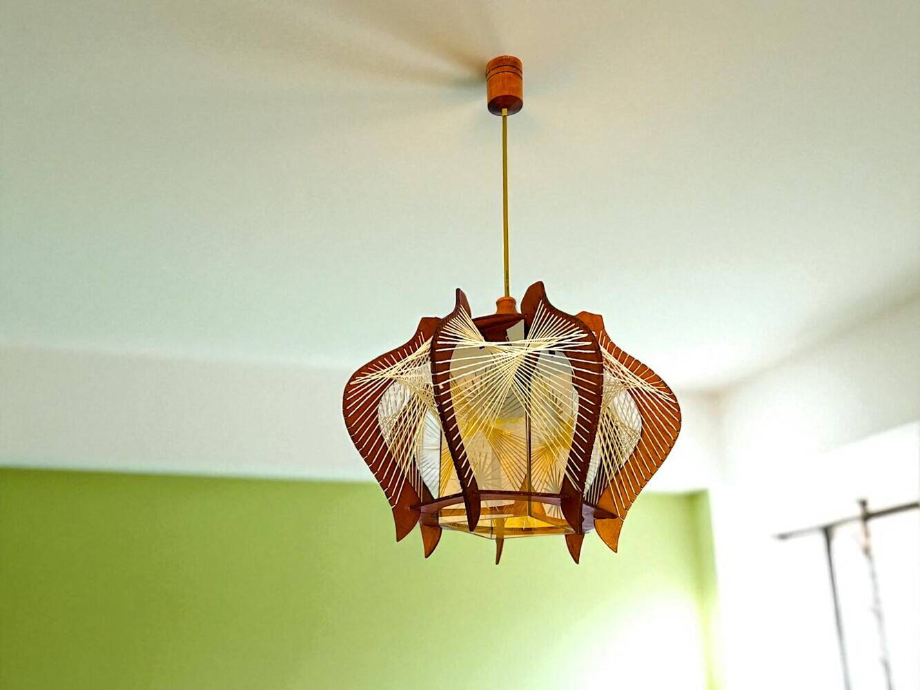 Mid Century wood hanging lamp wooden