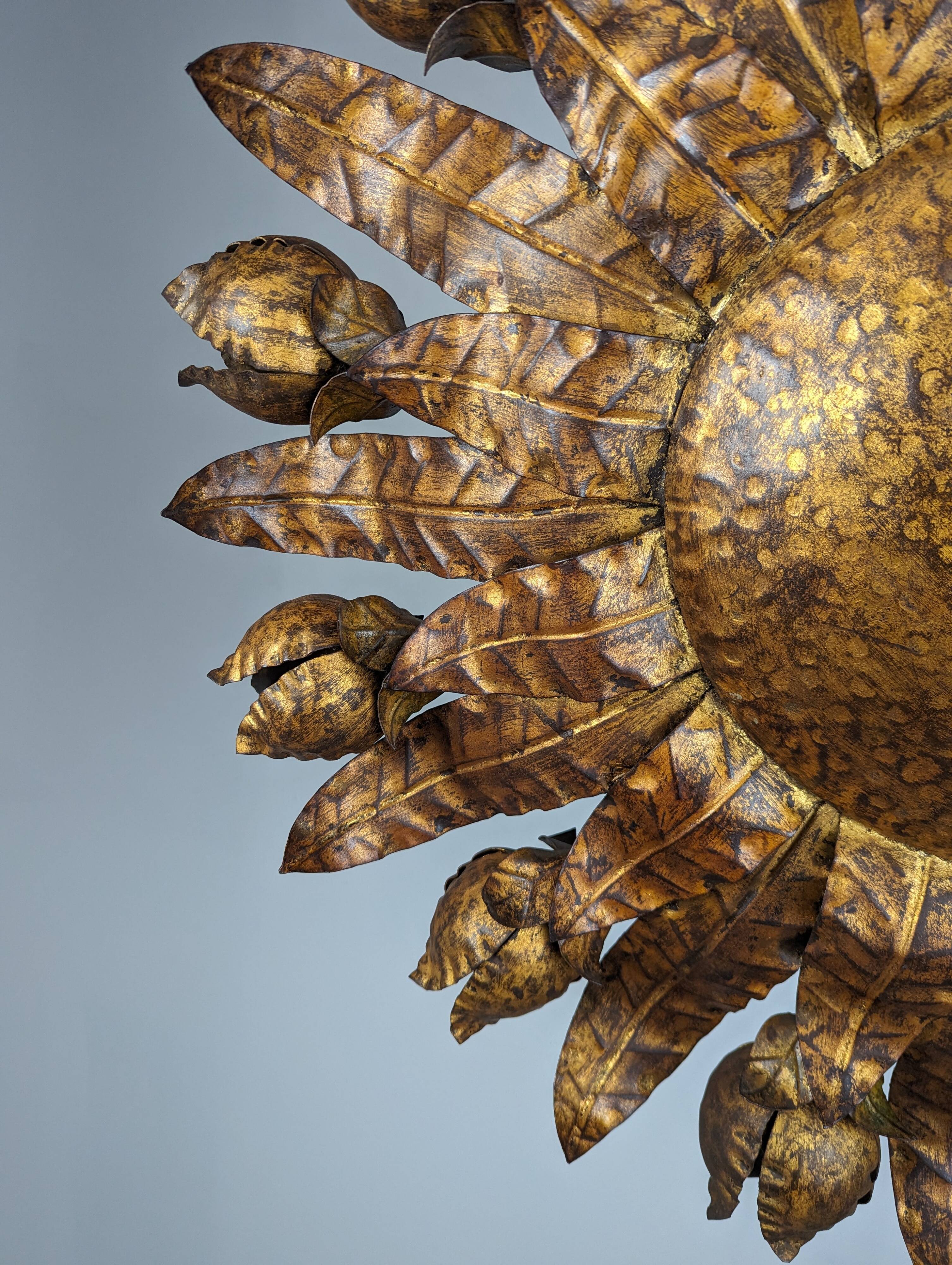 Large gilt floral sunurst lamp 1950s