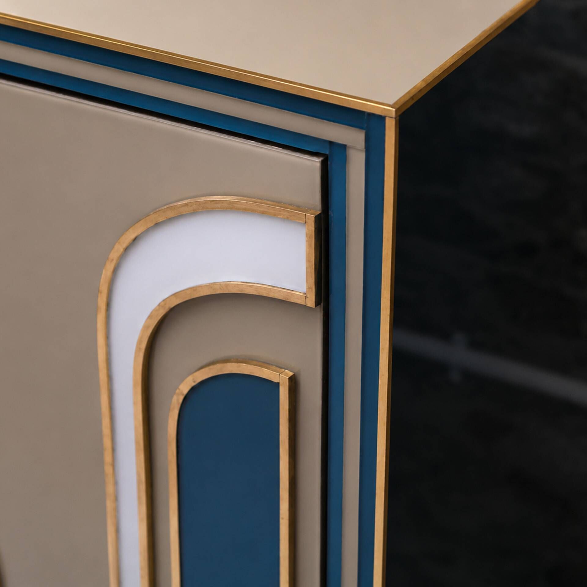 Mid-Century Modern Style Solid Wood and Colored Glass Italian Sideboard