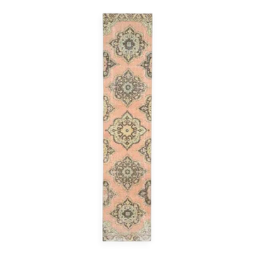 1970s Vintage Turkish Hand-Knotted Wool & Cotton Orange Runner Rug 81x386