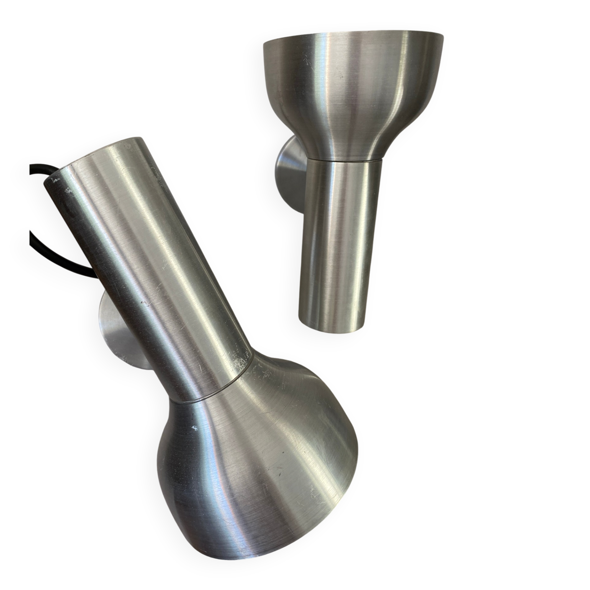 Pair of brushed metal wall sconces