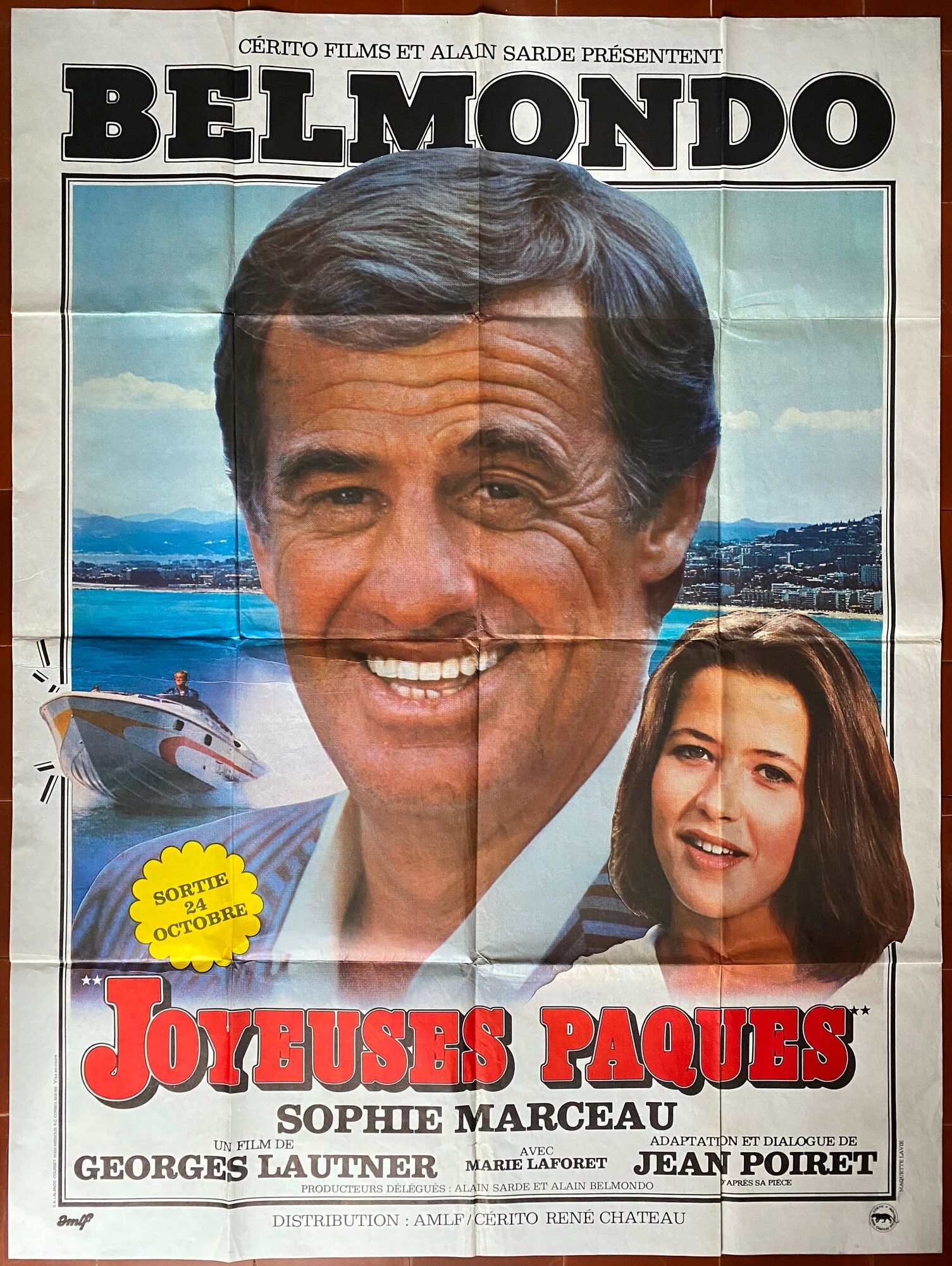 Original cinema poster "Joyeuses Paques" Jean-Paul Belmondo 120x160cm 1984