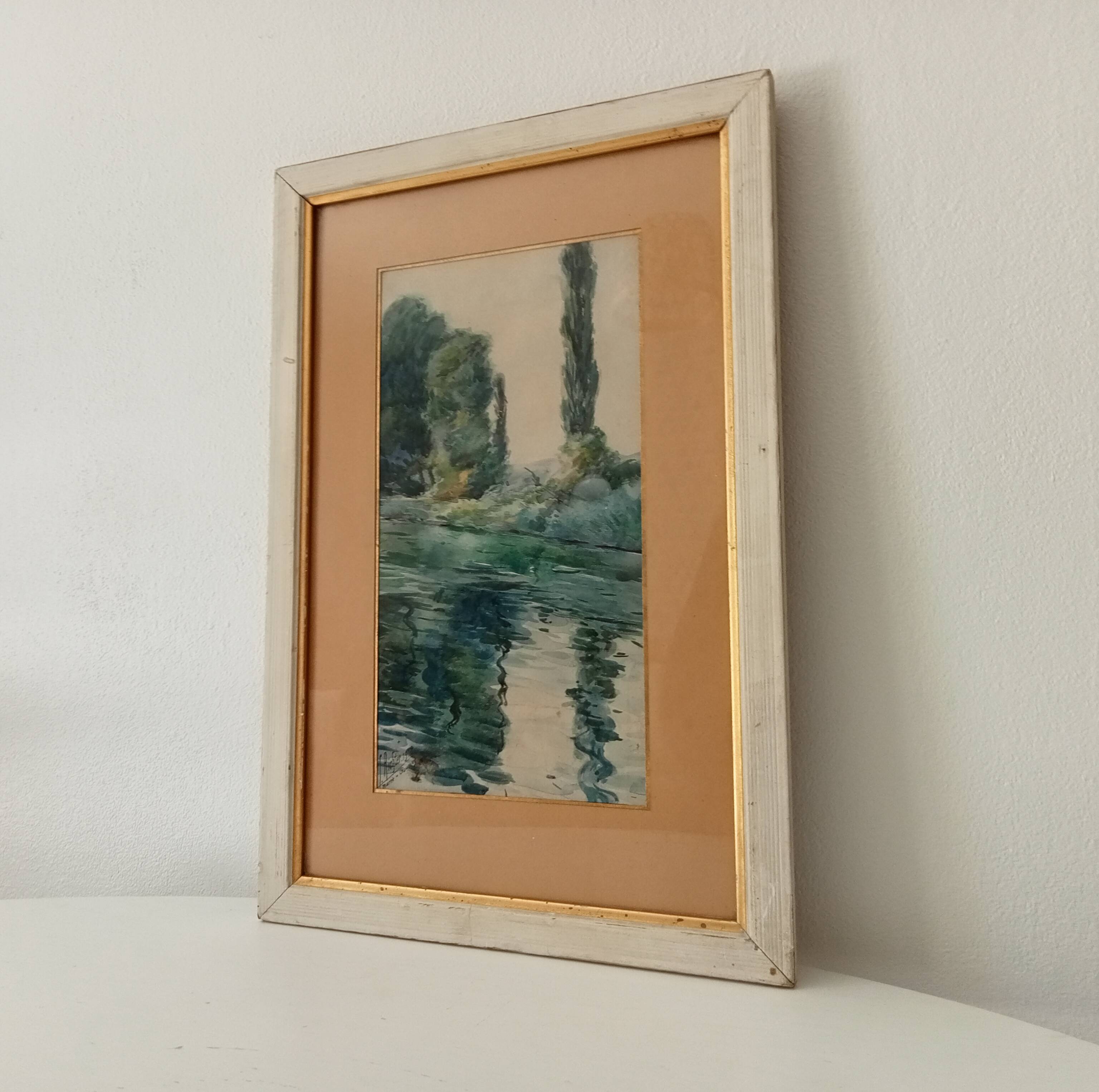 Antique Watercolor Painting Signed J.Richter "Marne a Gournay"