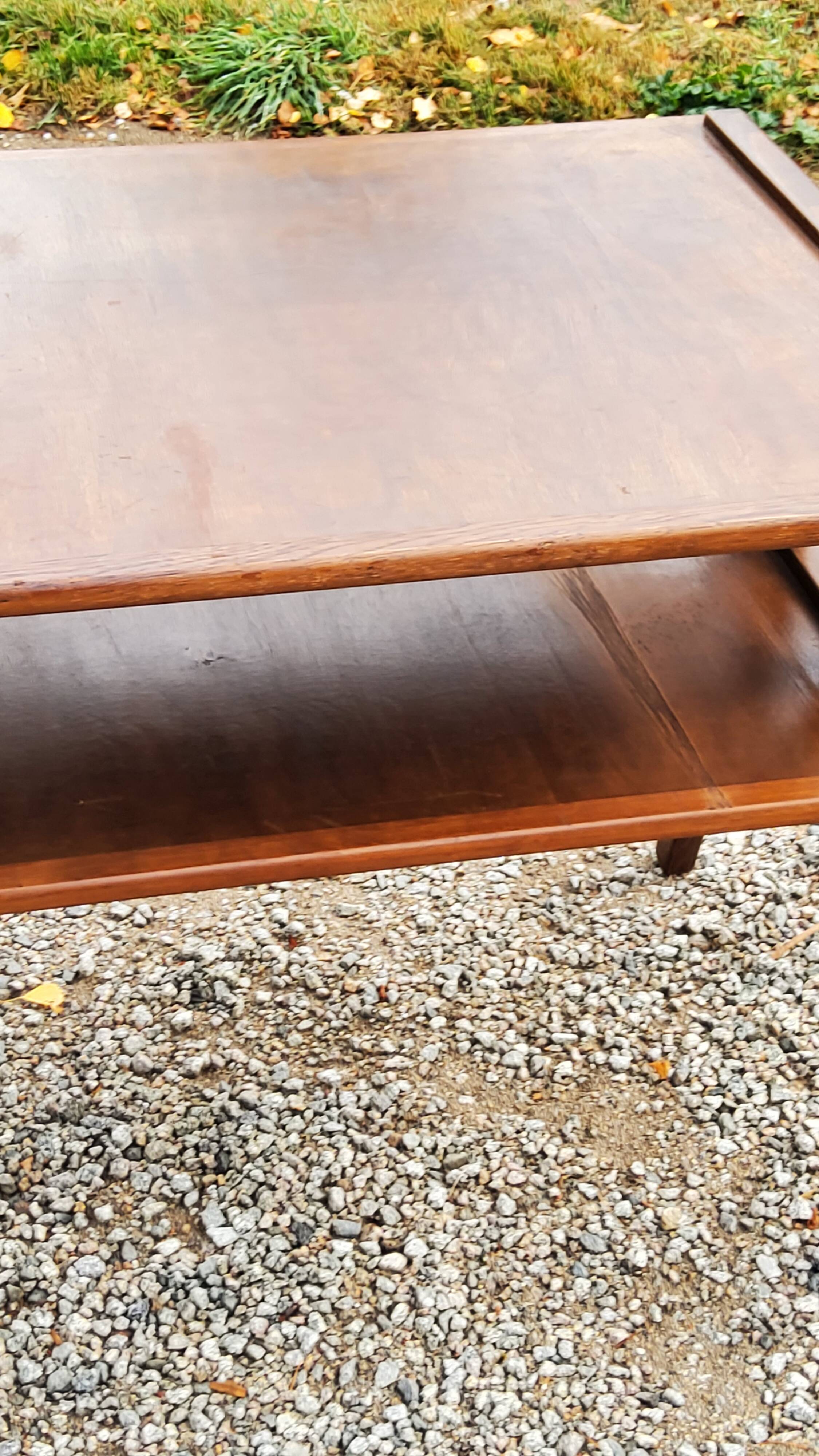 Vintage side table from the 50s in beech oak and poplar compass feet