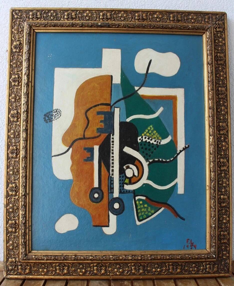 Peinture à l'huile abstraite VINTAGE 1959 | Cubisme moderne du milieu du siècle | Original S