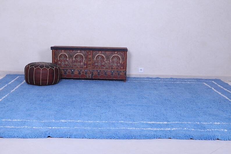 Handmade traditional blue Moroccan wool rug
