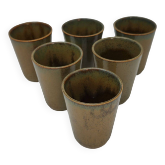 Series of 6 glasses cup mug stoneware pot digoin france vintage