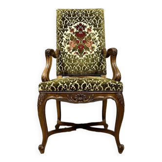 Louis XV style office armchair in solid walnut circa 1850