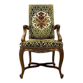 Fauteuil de bureau style Louis XV en noyer massif vers 1850