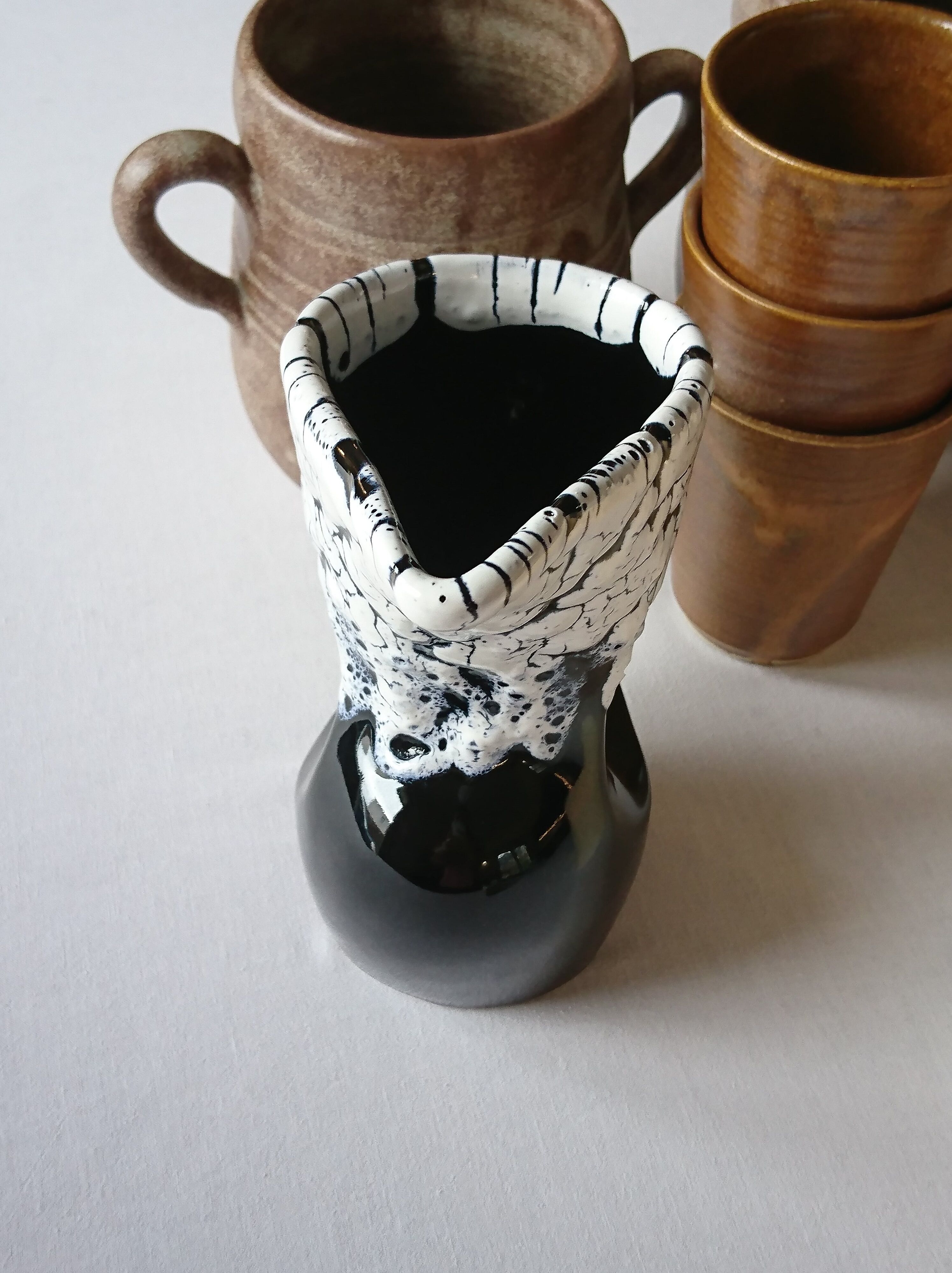Ceramic pitcher fat lava midnight blue and white signed