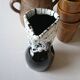 Ceramic pitcher fat lava midnight blue and white signed