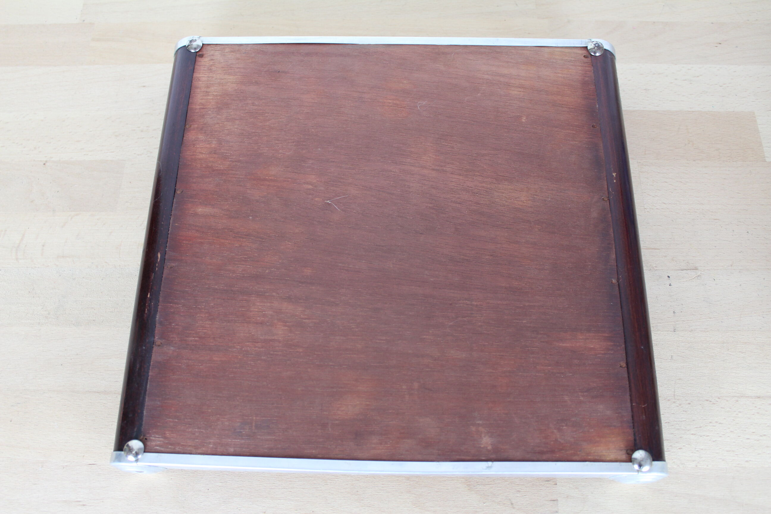 Mirror tray serving aperitif, wood and glass, art deco style