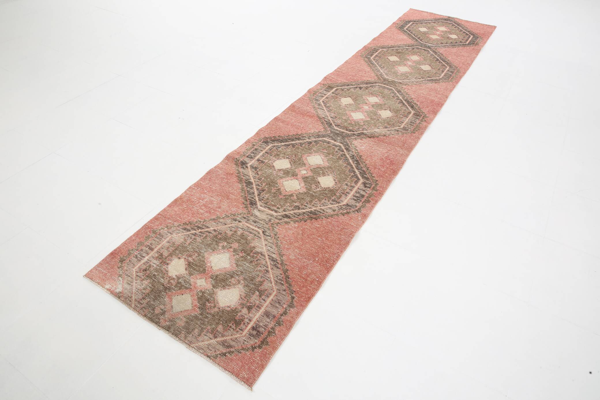 3x12 Soft Pastel Pale Red Turkish Vintage Runner Rug
