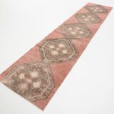 3x12 Soft Pastel Pale Red Turkish Vintage Runner Rug
