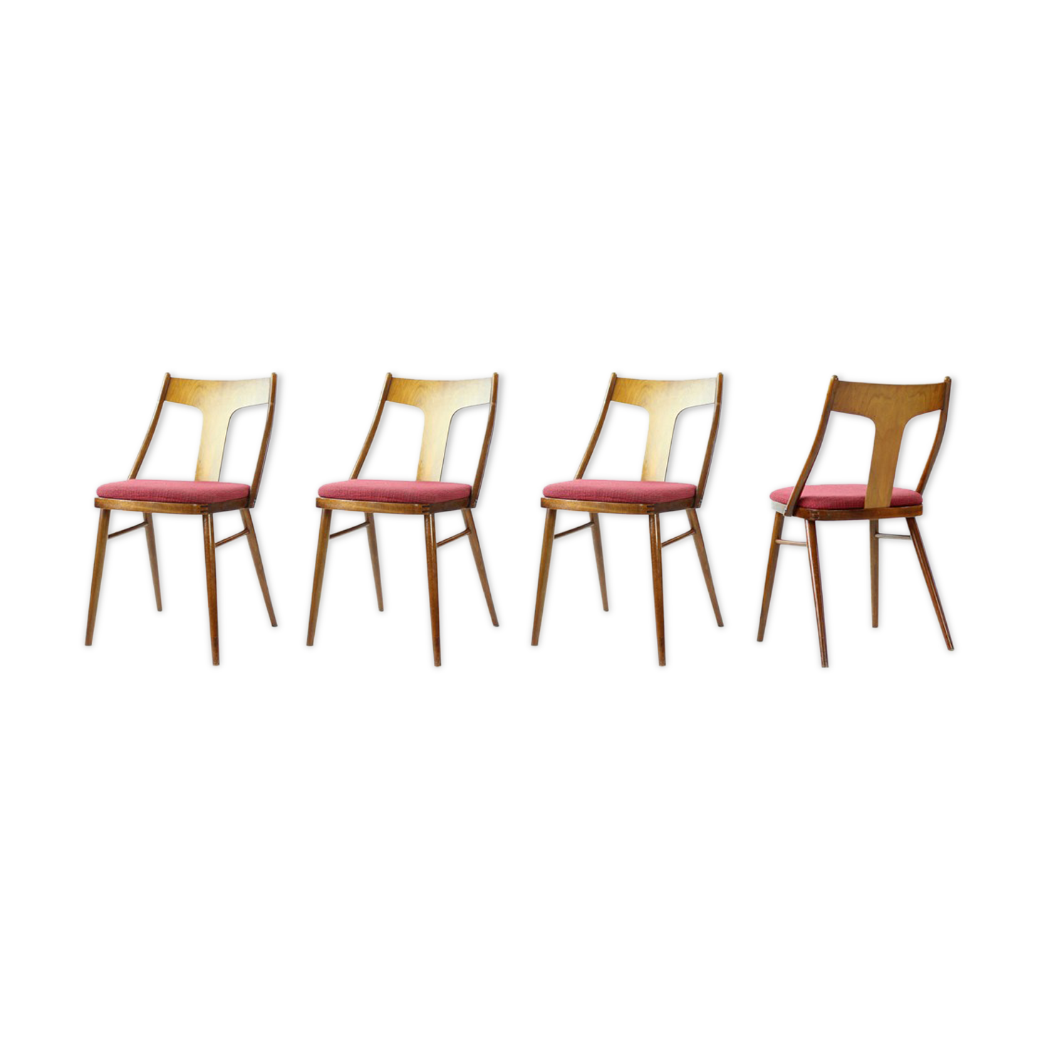 Chaises en bois et tapisserie rose, Tchécoslovaquie années 60