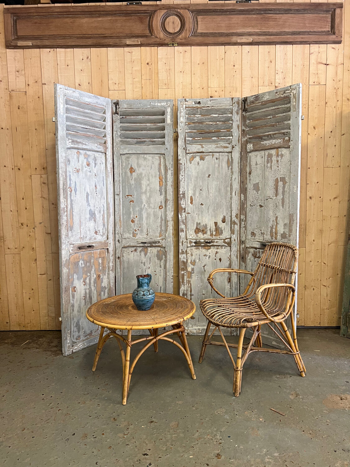 Pair of patinated gray shutters