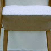 Fauteuils bridges chic année 50 en bois massif   blanc beige cousus main
