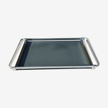 Modernist aluminum top and gray smoked glass