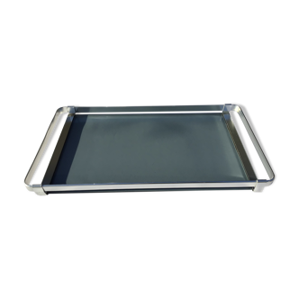 Modernist aluminum top and gray smoked glass
