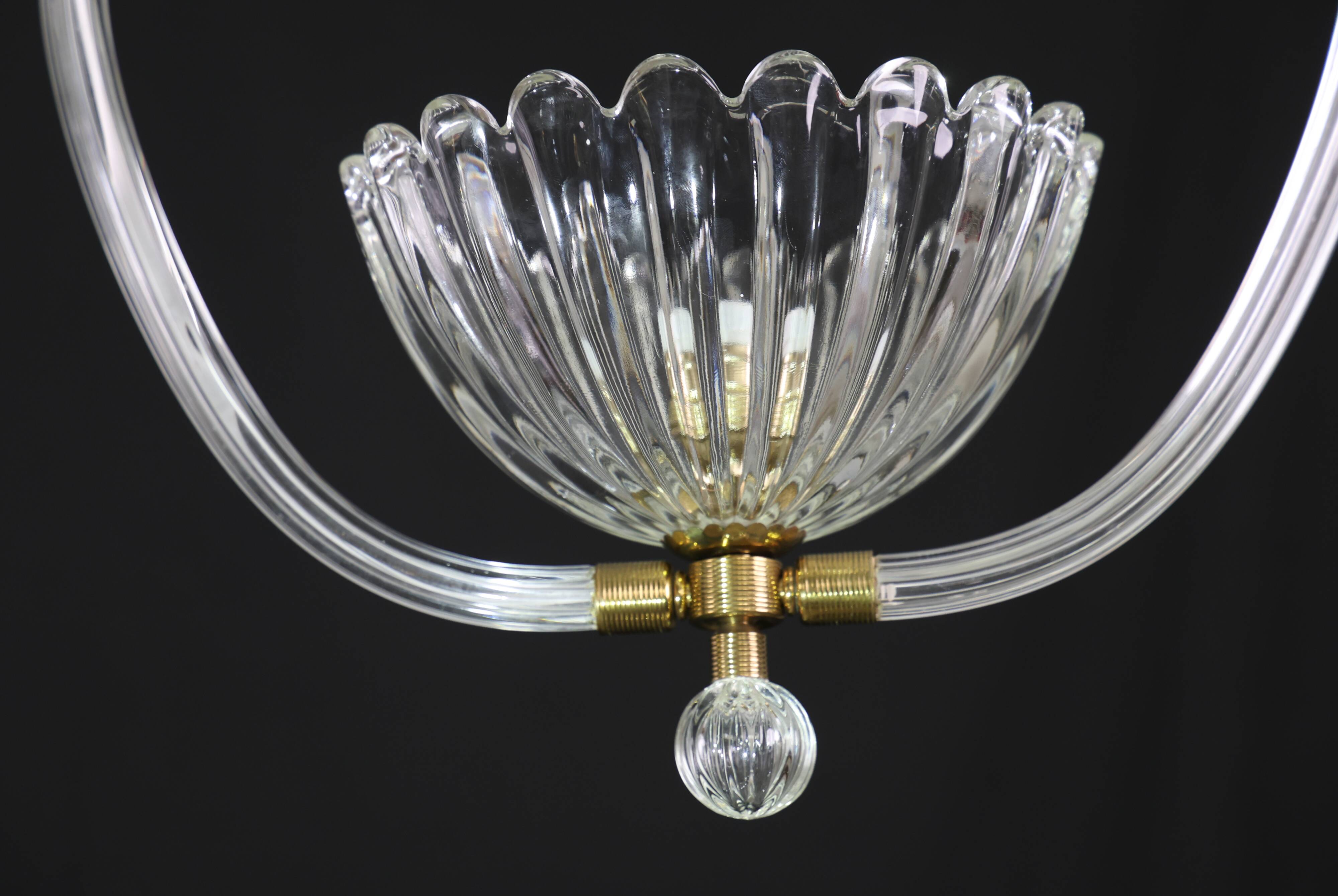 Amazing Art Decò Murano Glass Pendant Chandelier by Ercole Barovier, 1940s